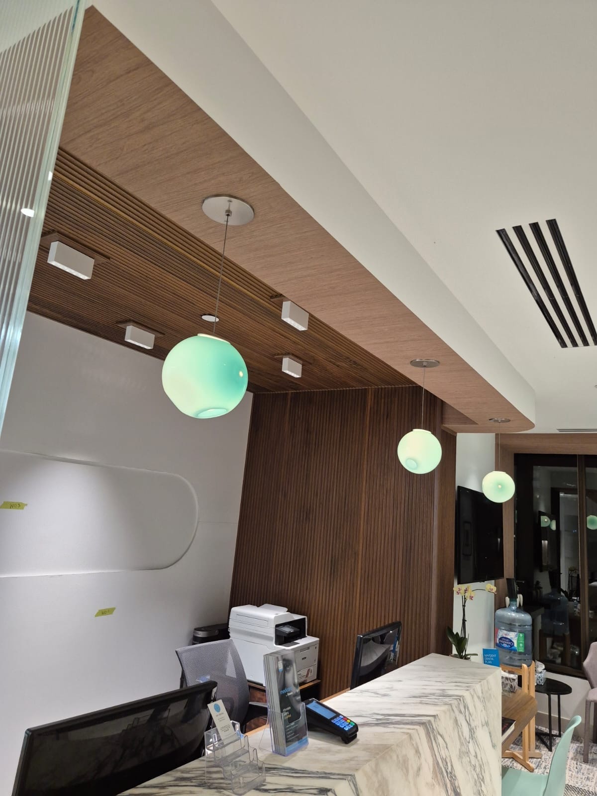 Modern office interior with pendant lights