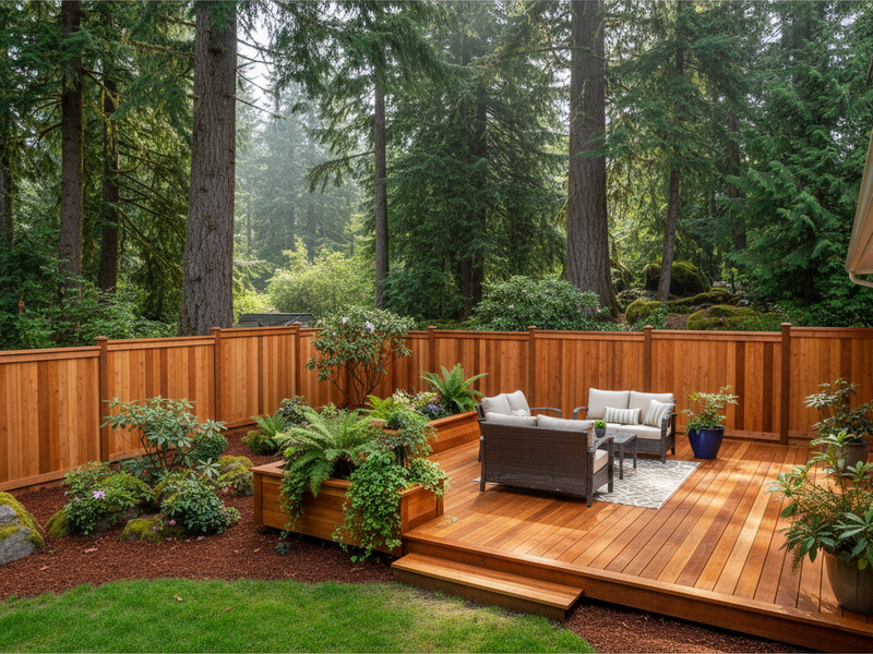 Stained cedar deck and fence