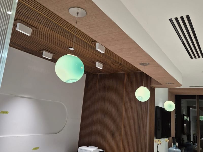 Modern office interior with pendant lights